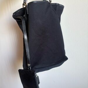 Auth Fendi Vintage Nylon spandex leather small Black Tote bag